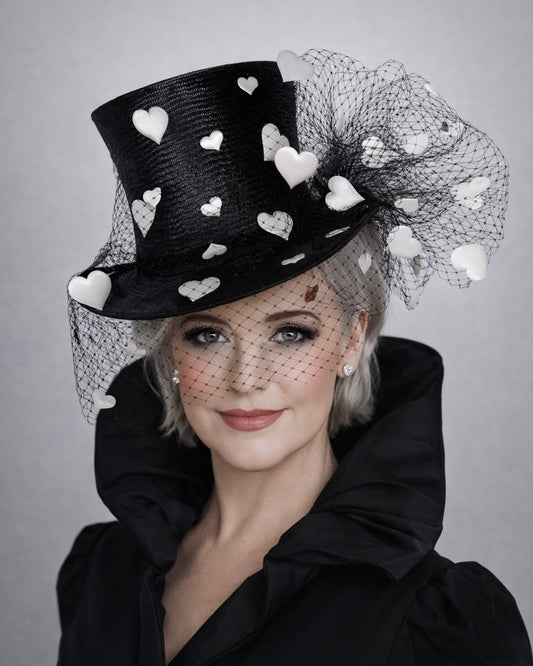 Ready to Wear - Black White Heart Top Hat